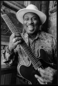 Blues legend Eddy Clearwater with guitar, shot in Chicago in 2003.